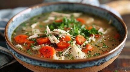 Homemade chicken soup in a bowl