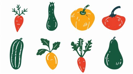 Fototapeta premium Nine vegetable icons, modern and symmetrically arranged on white background