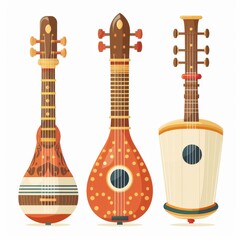 musical instrument clipart, culture element, flat design, varied colors, isolated on white background