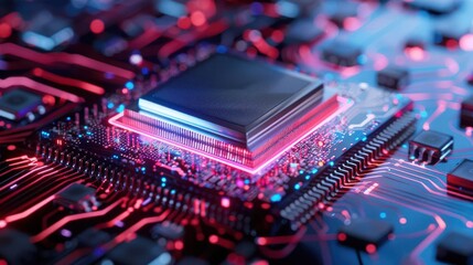 Obraz premium Integrated sensing platform, neon glow, data communication, sleek modern tech