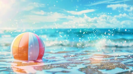 Summer holidays background with colorful beach ball floating and copy space