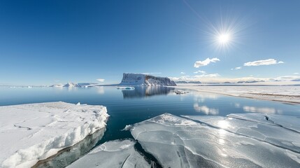 Obraz premium Dynamic image of glacier retreat due to global warming, symbolizing environmental changes and the urgency for climate action. Height Resolution Photo, , Minimalism,