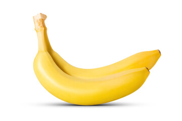 two yellow bananas isolate. bananas on white background. bananas set with clipping path. bananas macro studio photo. High quality photo