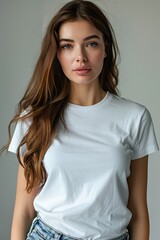 Obraz premium White tshirt mockup on woman model created with Generative AI
