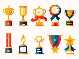 a collection of different trophies flat vector illustration