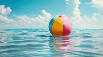 Summer holidays background with colorful beach ball floating and copy space