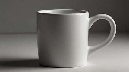 Fototapeta premium A white ceramic coffee mug on a plain white background, with a subtle shadow to add depth