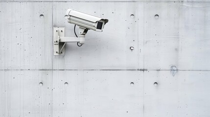 A modern security camera on a plain white wall for safety surveillance in industrial and public areas