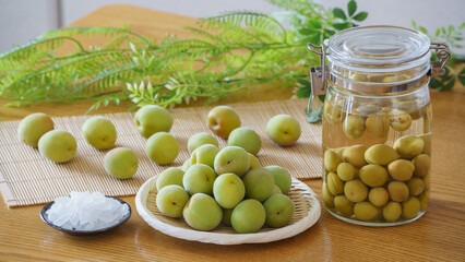 日本の梅酒・イメージ｜梅と氷砂糖と梅酒