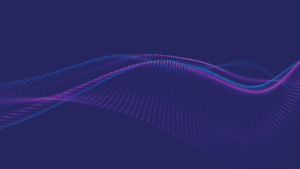 Futuristic dot wave. Abstract digital particle wave. Technology background. Colored musical wave. Dark background. Digital background with smooth, wavy curves. 3D vector illustration