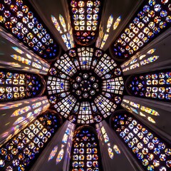 Obraz premium Radiant Spectrum: A Glimpse of the Stained Glass Rose Window