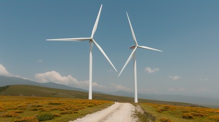 Showcase wind turbines against diverse landscapes in Micro Stock photography. Height Resolution Photo, , Minimalism,