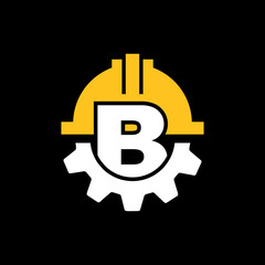 CONSTRUCTION LOGO GEAR HELMET VECTOR WIRH LETTER B