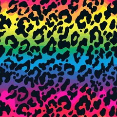 Colorful repeating pattern of leopard spots with rainbow gradient background