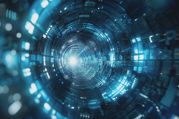 Obraz premium Blue and Silver light, Explore the futuristic vistas of an abstract radial technology city.