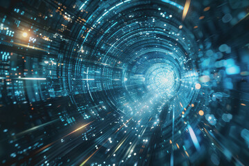 Obraz premium Blue and Silver light, Explore the futuristic vistas of an abstract radial technology city.
