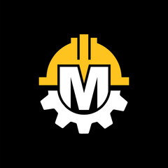CONSTRUCTION LOGO GEAR HELMET VECTOR WITH LETTER M