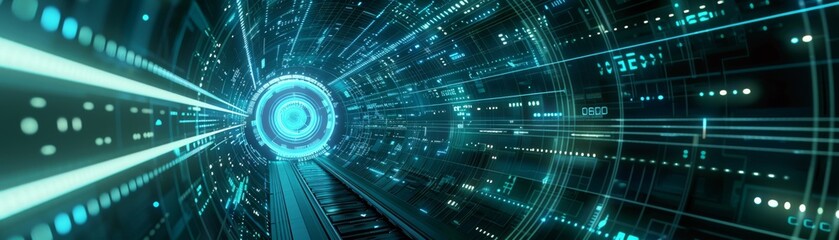 Obraz premium Futuristic Hydroelectric Dam with Holographic Data Representing Energy Management