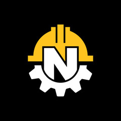 CONSTRUCTION LOGO GEAR HELMET VECTOR WITH LETTER N