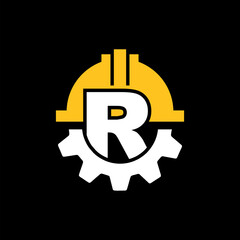 CONSTRUCTION LOGO GEAR HELMET VECTOR WITH LETTER R