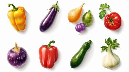 Set of 9 sleek, modern vegetable icons arranged symmetrically on white background