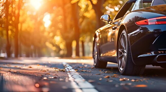 Beautiful car stay on asphalt road in the city at daytime