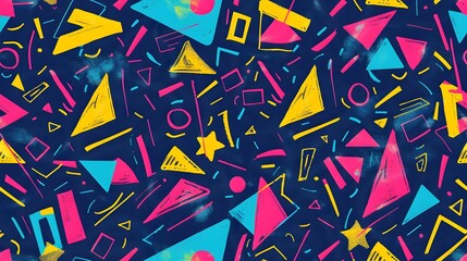 Vibrant Geometric Abstract Art with Retro and Futuristic Shapes