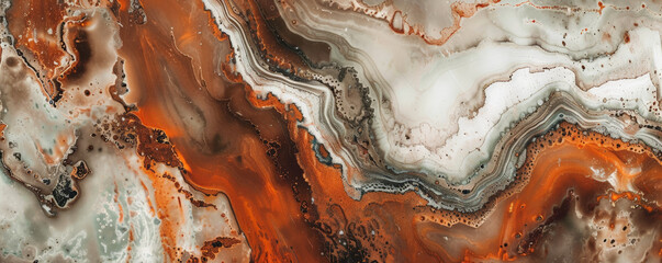Obraz premium A composition highlighting the natural patterns of rust spreading over a marble surface, with the warm rust tones enhancing the marbleâ€™s cool colors. The result is a unique aged aesthetic.