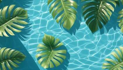 Summer tropical background. Swimming pool with tropical leaf shadow, illustration created with generative ai.