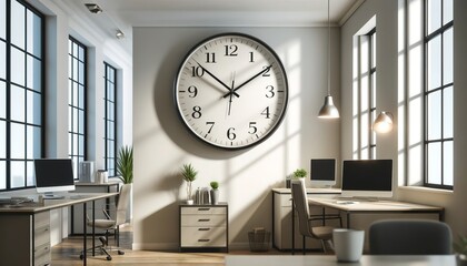 The large clock on the wall in the room indicates 2 o'clock in the afternoon