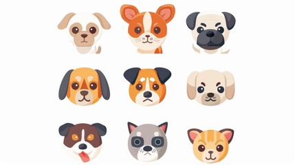 Obraz premium Symmetrical arrangement of 9 cartoon pet icons on a white background