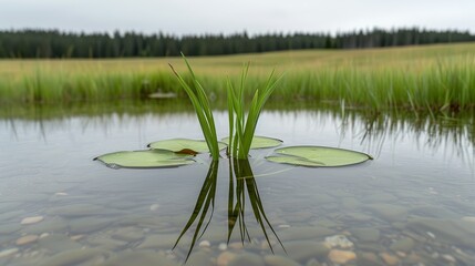 Showcase the Water Quality Act's regulations on water pollution control and ecosystem restoration in Micro Stock. Height Resolution Photo, , Minimalism,