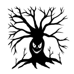 Silhouette, doodles of a creepy tree with dry branches. Decor for the holiday of Halloween. ghost.Vector graphics.