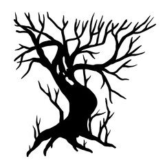 Silhouette, doodles of a creepy tree with dry branches. Decor for the holiday of Halloween. ghost.Vector graphics.