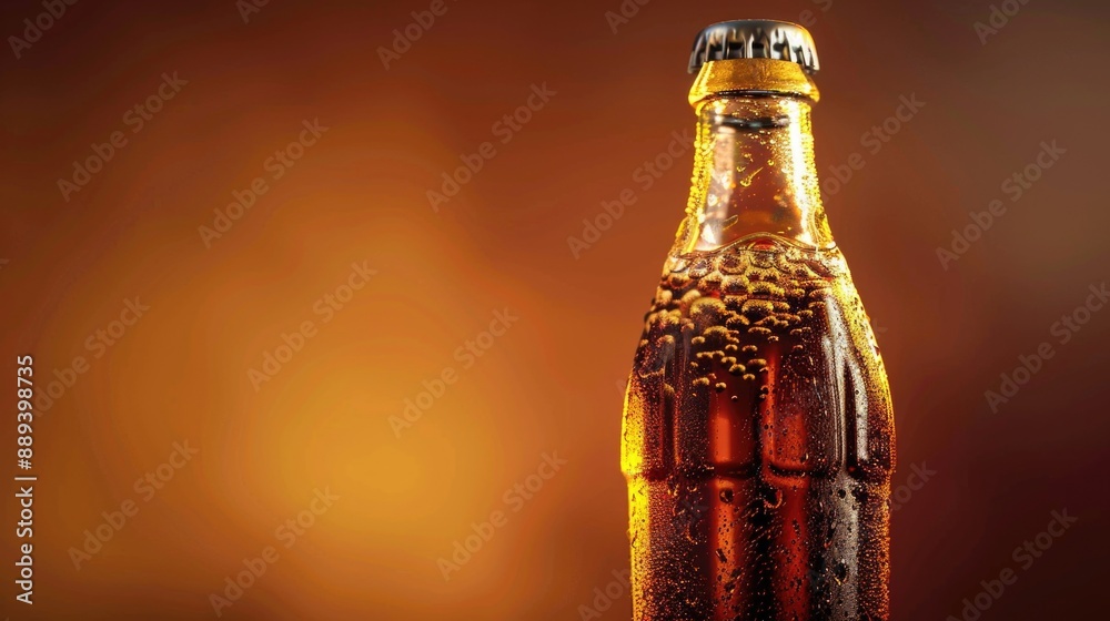 Aufkleber close-up view of a bottle of soda with label and cap