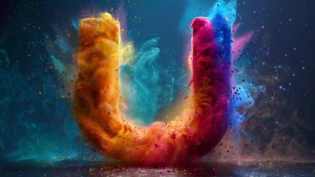 letter U with colorful cloud art