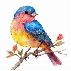 Fototapeta premium A colorful bird clipart, animal element, watercolor illustration, bright colors, isolated on white background