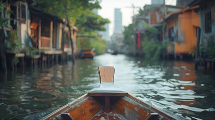 Obraz premium Serene Boat Ride Through Bangkok's Tranquil Waterways