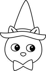 Halloween black cat head outline vector.
Isolated late Halloween cat avatar outline svg.