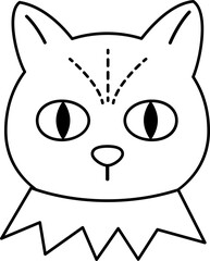 Halloween black cat head outline vector.
Isolated late Halloween cat avatar outline svg.