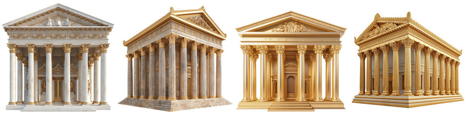 Obraz premium Greek sanctuary or temple building collection set, PNG isolated transparent background