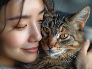 Bonding Moments: Person and Pet Connection in a Cozy Bangkok Apartment with Detailed Expressions