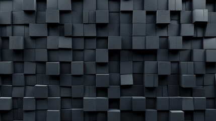 Dark, futuristic background with an offset square block structure. Wall texture containing a 3D cube tile pattern.