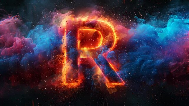 letter R with colorful cloud art
