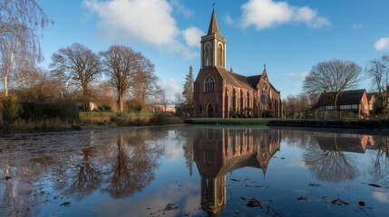 AI generator image of Church Reflection energy, no human, HD Photography, High resolution, Photography
