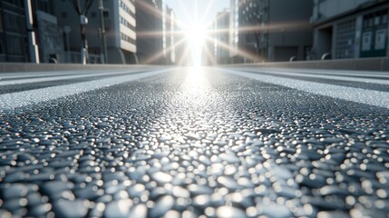 Fototapeta premium Smooth asphalt road texture under sunlight, great for depicting a sunny urban day and vibrant city life scenes. Illustrater Image, Shiny, bright, beautiful , Minimalism,