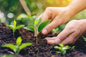 Hands Planting a Young Seedling in Soil