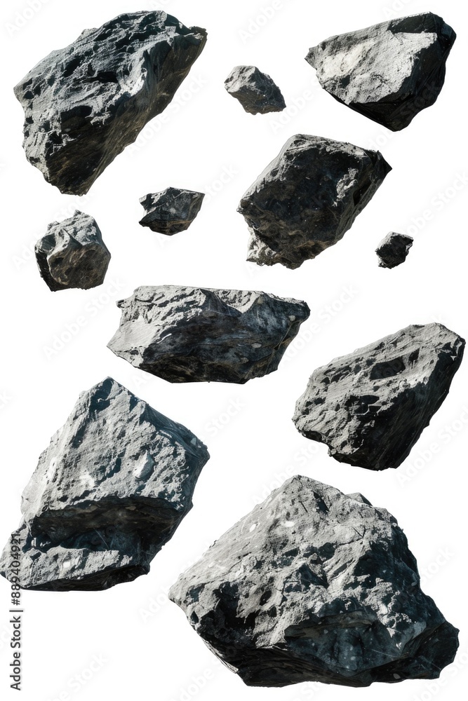 Poster close-up shot of a collection of rocks arranged on a white surface