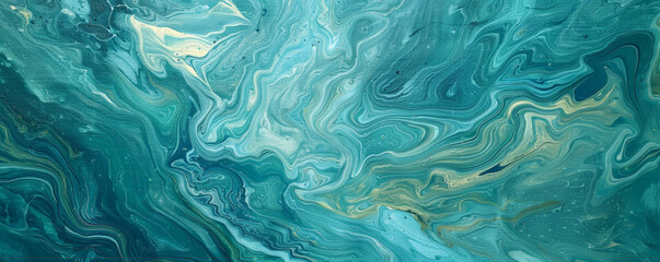 A textured abstract background painted on a wall with swirling shades of blue and green, creating a calming yet dynamic visual effect.