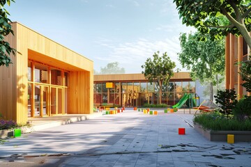 kindergarden school mockup, outdoor background, 3D render